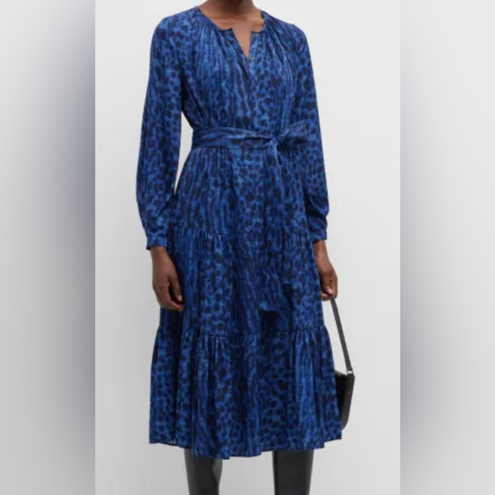 Kobe Halperin Blue Leopard Print Poppy Dress